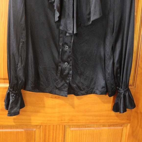 Escada vintage Black Silk Ruffle Button Down Blouse 100% Silk Germany 36 - Picture 7 of 16